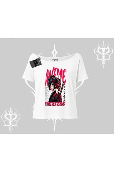 Tarzsokak تي شيرت برقبة على شكل قارب أنيمي جيرل فريند باللون الأحمر