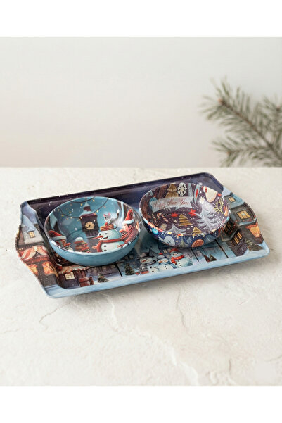Zera Dizayn ZERA Kar Masalı Kış Temalı Çerezlik ve Sunum Tepsisi Seti – Hediy...