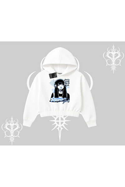 Tarzsokak Капшонлу Кроп Суитшърт Кибер Y2K Аниме Момиче Уличен Звук Естетика