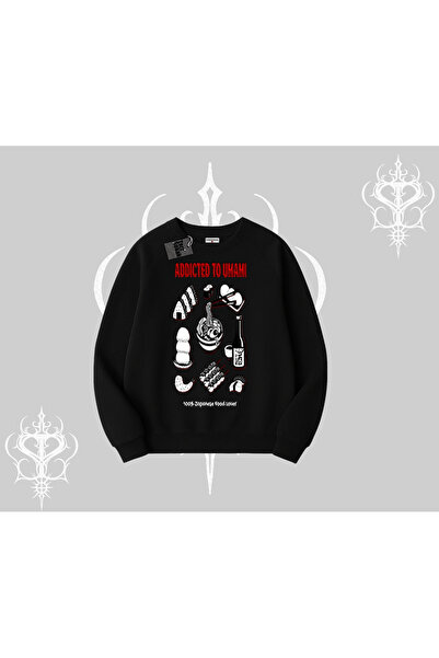 Tarzsokak سويت شيرت بيسكيلت ذو طابع المطبخ الياباني مطبوع