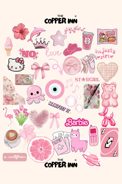 The Copper Inn 43 Adet Pembe Pink Temalı Aesthetic Sticker Seti Scrapbook-Aja...
