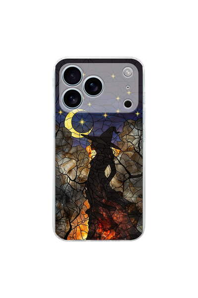 PrintiFy iPhone 17 Pro Max ile Uyumlu Vitray Cadı Saati Tasarımlı Şeffaf Sili...