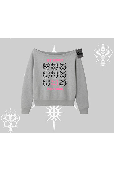 Tarzsokak Hanorac drăguț cu gâtul tip barcă, cu textul „My Mood Right Now”