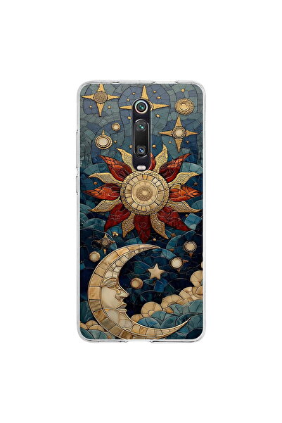 PrintiFy Xiaomi Mi 9T Pro ile Uyumlu Vitray Sol ve Luna Tasarımlı Şeffaf Sili...