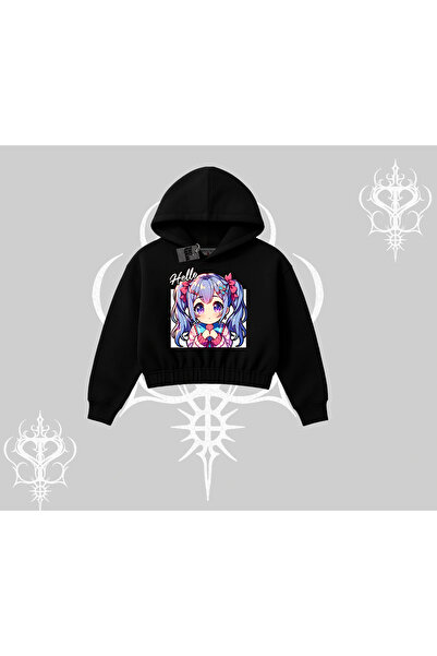 Tarzsokak سويت شيرت قصير بقلنسوة هيلو أنيمي فتاة شخصية لطيفة مطبوع