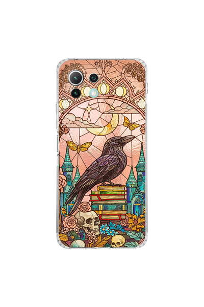 PrintiFy Xiaomi Mi 11 Lite ile Uyumlu Vitray Bilge Kuzgun Tasarımlı Şeffaf Si...