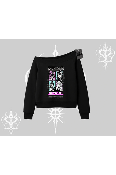 Tarzsokak Hanorac cu gâtul tip barcă, imprimat cu colaj anime Fearless Soul