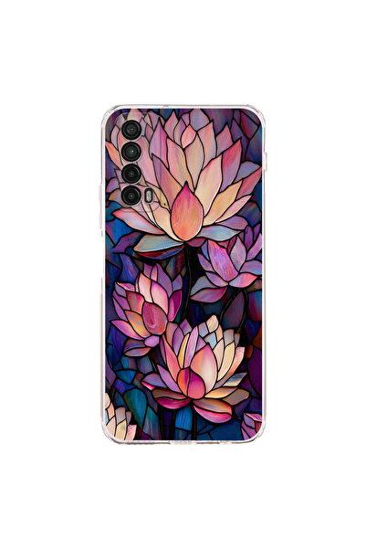 PrintiFy Huawei P Smart 2021 ile Uyumlu Vitray Sessiz Lotus Tasarımlı Şeffaf ...
