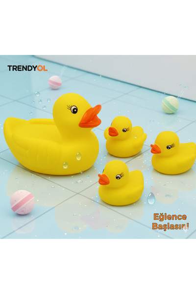 Lunitoys Ördek 4'lü Yavrulu Sesli Banyo Oyuncağı Seti Ördek Ailesi Duş Seti Bebekler İçin