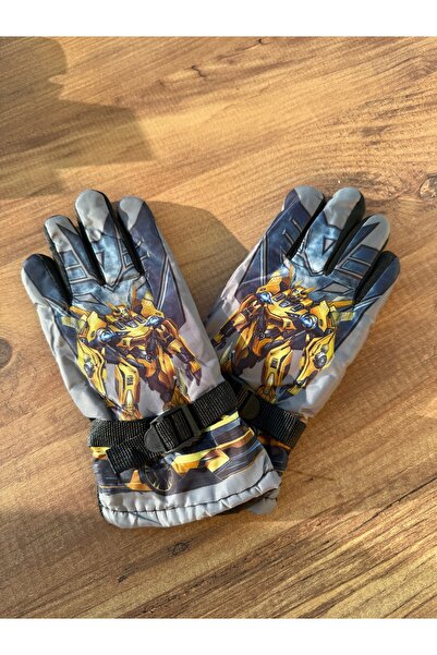 Blotch Boy's Trans Gray-Yellow Color Lined Children's Ski and Snow Gloves for...