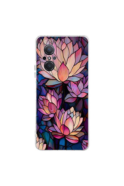 PrintiFy Huawei Nova 9 Se ile Uyumlu Vitray Sessiz Lotus Tasarımlı Şeffaf Sil...