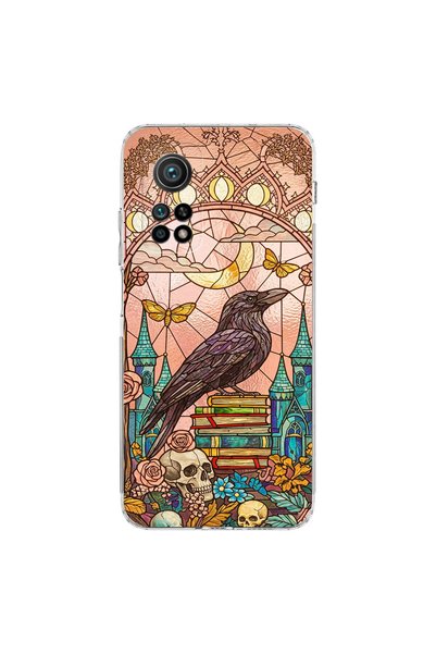 PrintiFy Xiaomi Mi 10 T Pro ile Uyumlu Vitray Bilge Kuzgun Tasarımlı Şeffaf S...