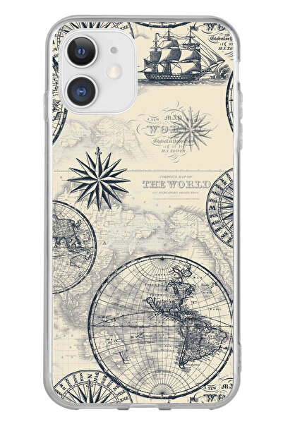 TechTree حافظة سيليكون متوافقة مع هاتف iPhone 11 وخرائط العالم القديمة والبوص...