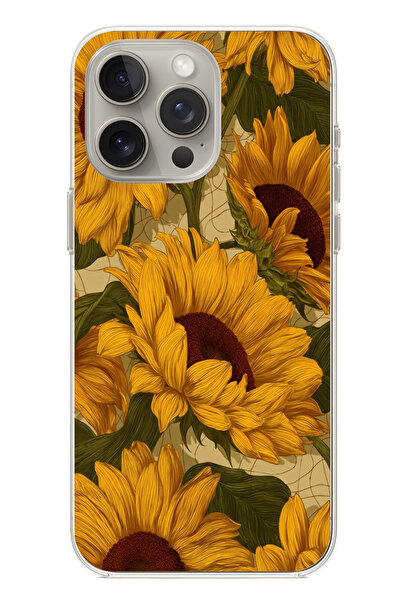 TechTree حافظة سيليكون متوافقة مع هاتف iPhone 15 PRO باللون الأصفر الذهبي Sunflower Garden مطبوع