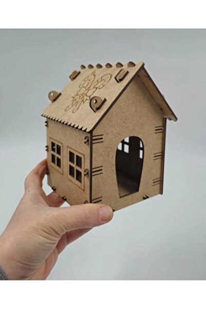 NETWORK ART Ahşap Yılbaşı Boyanabilir Sevimli Ev (Etkinlik İçin) 16 Cm X 13 C...