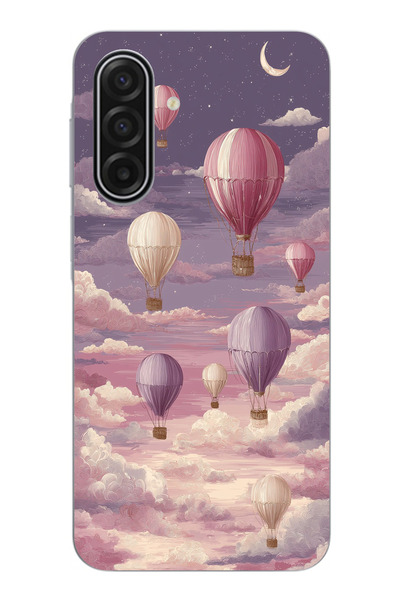 TechTree حافظة سيليكون متوافقة مع هاتف سامسونج جالاكسي A17 باللون الأرجواني السماوي والبالون الطائر مطبوع