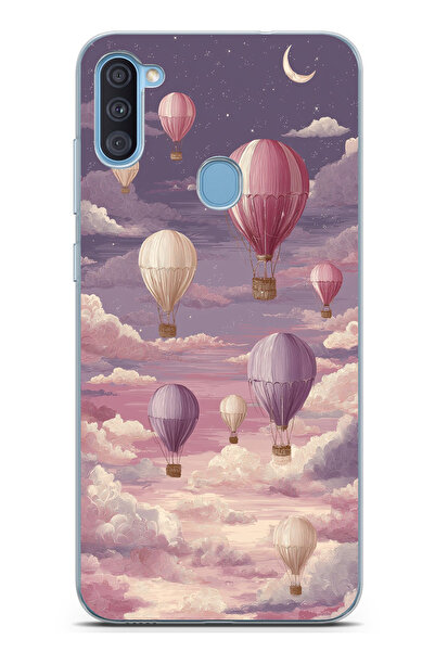 TechTree حافظة سيليكون متوافقة مع هاتف سامسونج جالاكسي A11-M11 باللون الأرجواني السماوي والبالون الطائر مطبوع