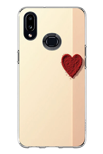 TechTree حافظة سيليكون متوافقة مع هاتف سامسونج جالاكسي A10S باللون الأحمر على شكل قلب مطبوع