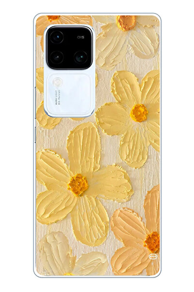 TechTree حافظة سيليكون متوافقة مع هاتف Vivo V30 بلون أصفر ديزي مطبوع