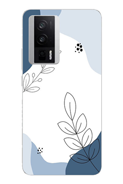 TechTree حافظة سيليكون متوافقة مع POCO F5 PRO ذات أشكال هادئة زرقاء وخطوط نبا...