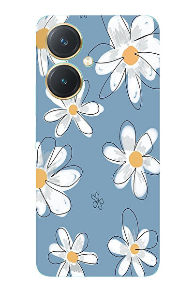 TechTree حافظة سيليكون متوافقة مع هاتف Vivo Y27 باللون الأزرق ديزي جاردن مطبوع