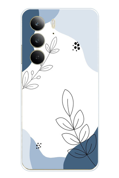 TechTree حافظة سيليكون متوافقة مع هاتف Realme C75 باللون الأزرق وخطوط نباتية ...