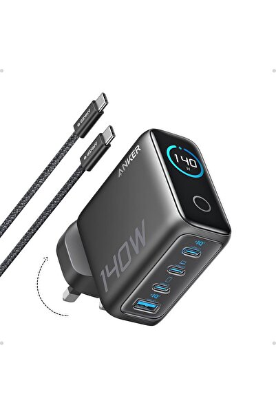 Anker Soundcore شاحن أنكر بقوة 140 واط بمنفذ USB-C، شاحن كمبيوتر محمول، شحن سريع متعدد الأجهزة بأربعة منافذ - أسود