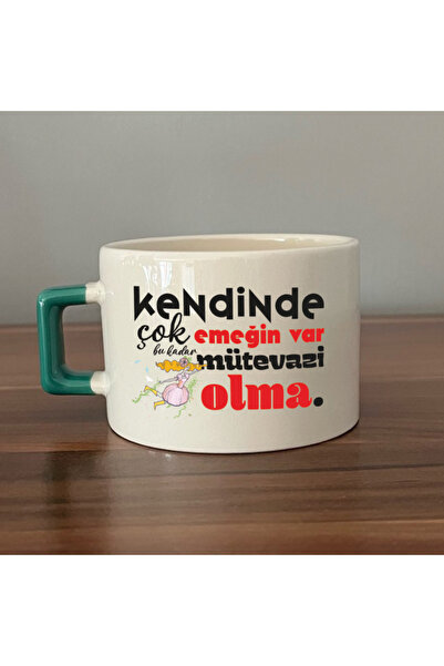 Kırtasiye Ofisi كوب هدية تحفيزي مربع الشكل بمقبض أخضر، يحتوي على الكثير من ال...