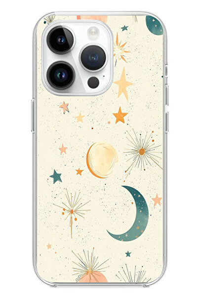 TechTree حافظة سيليكون متوافقة مع هاتف iPhone 14 PRO ذات خلفية كريمية وقمر ون...