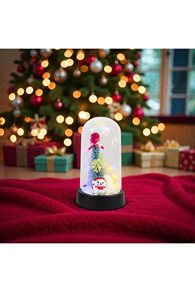 Kuzey Tacı مجموعة جرة زجاجية صغيرة الحجم بتصميم السنة الجديدة - زينة طاولة مضاءة بتصميم كرة الثلج المزخرفة