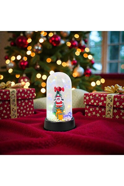 Kuzey Tacı مجموعة جرة زجاجية صغيرة الحجم بتصميم السنة الجديدة - زينة طاولة مضاءة بتصميم كرة الثلج المزخرفة