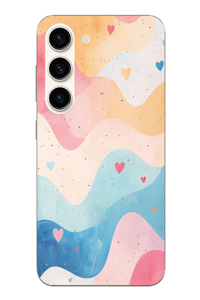 TechTree حافظة سيليكون متوافقة مع هاتف سامسونج جالاكسي S23 ذات ألوان باستيل ومموجة وقلب مطبوع