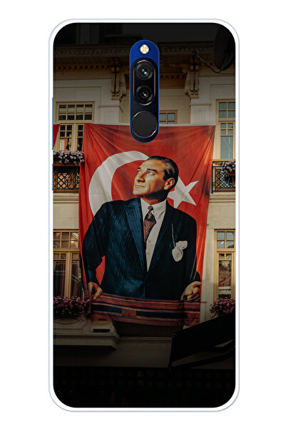 TechTree حافظة سيليكون متوافقة مع هاتف Redmi 8 بتفاصيل علم كبير أتاتورك مطبوع