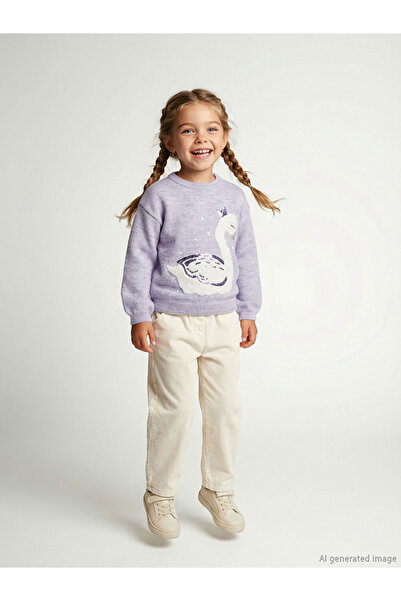 LC Waikiki Lcw Kids Lilac Swan Patterned Girls' Knitwear Sweater