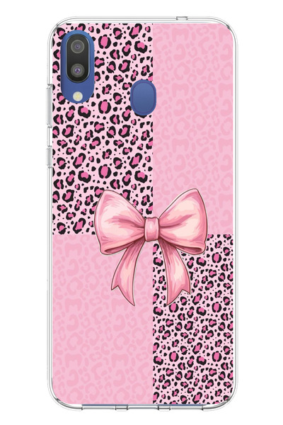 TechTree حافظة سيليكون متوافقة مع هاتف سامسونج جالاكسي M20 بنمط الفهد الوردي وشريط مطبوع