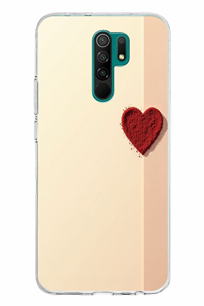 TechTree حافظة سيليكون متوافقة مع هاتف Redmi 9 ذات خلفية كريمية وقلب أحمر مطبوع