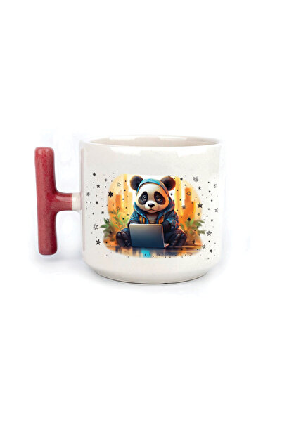 Kırtasiye Ofisi الباندا الحزينة - المهنة: مبرمج، كوب هدية للمهنة بمقبض أحمر، ...