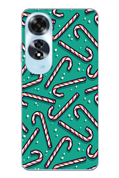 TechTree حافظة سيليكون متوافقة مع هاتف اوبو A60 لعام مطبوع مع حلوى عيد الميلا...