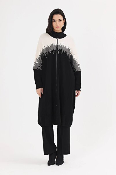 Uludağ Triko Women's Ecru Printed Kepenek Poncho