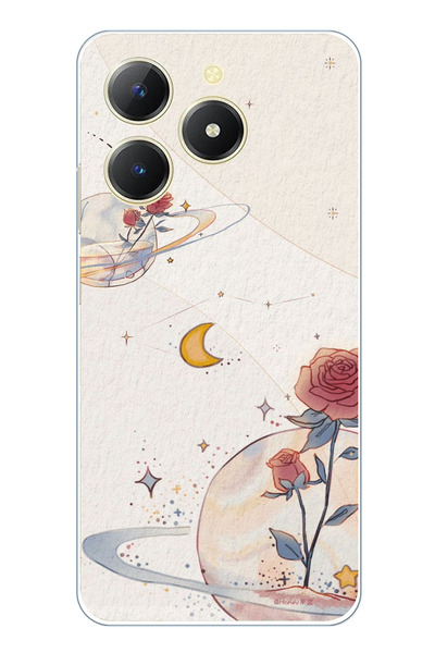 TechTree حافظة سيليكون متوافقة مع هاتف Realme C61، بتصميم كوكب ونجمة ووردة مطبوع