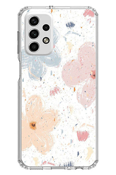 TechTree حافظة سيليكون مطبوع متوافقة مع هاتف سامسونج جالاكسي A73 بنمط زهور تجريدية وبقع باستيل