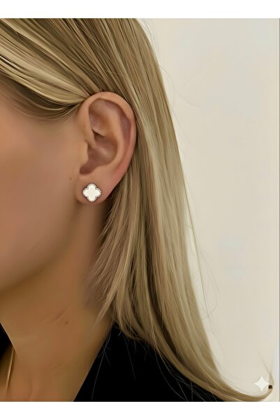 MİRAÇ GÜMÜŞ TAKI ATÖLYEM 925 ayar gümüş küçük boy yonca detaylı mineli zarif ...