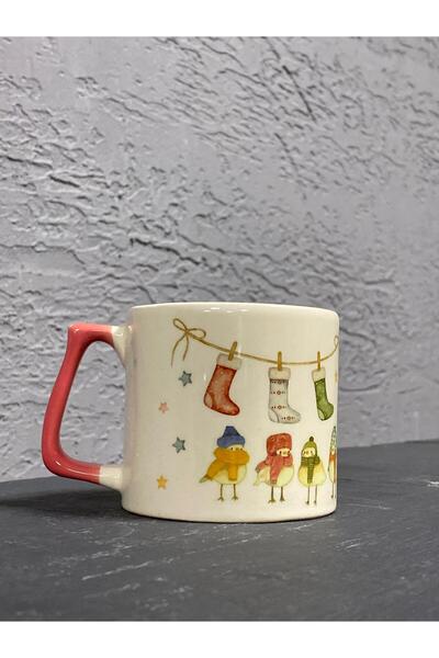 Kırtasiye Ofisi كوب هدية عيد الميلاد من Bird and Socks بمقبض أحمر، كوب هدية ع...