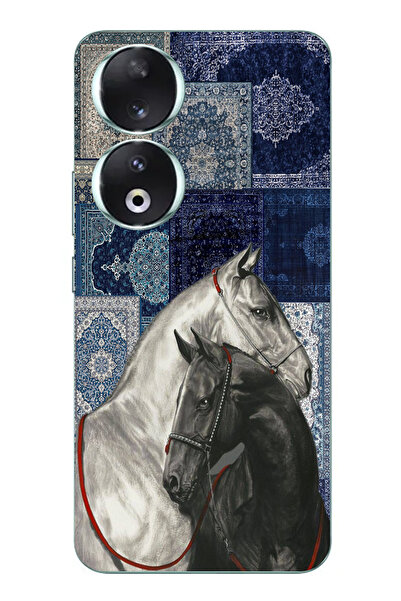 TechTree حافظة سيليكون متوافقة مع هاتف Honor 90 بنمط السجاد الأزرق باللونين ا...