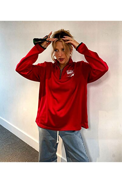 kalawear UNISEX CHERRY Yarım Fermuar Scuba Kumaş Sweatshirt