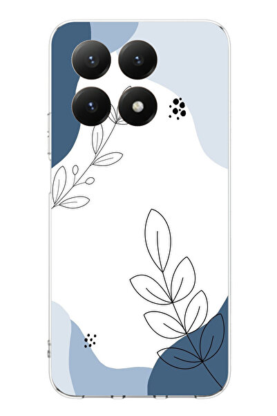 TechTree حافظة سيليكون متوافقة مع هاتف Xiaomi Mi 15T باللون الأزرق وخطوط نبات...