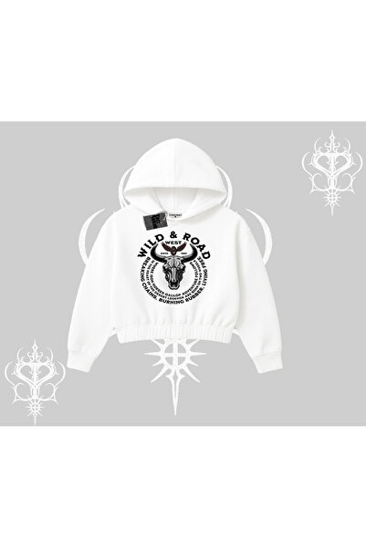 Tarzsokak Капшонлу Кроп Суитшърт Wild & Road Western Skull Biker Street Culture