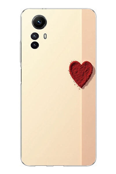 TechTree حافظة سيليكون متوافقة مع هاتف Redmi Note 12S ذات خلفية كريمية وقلب أ...