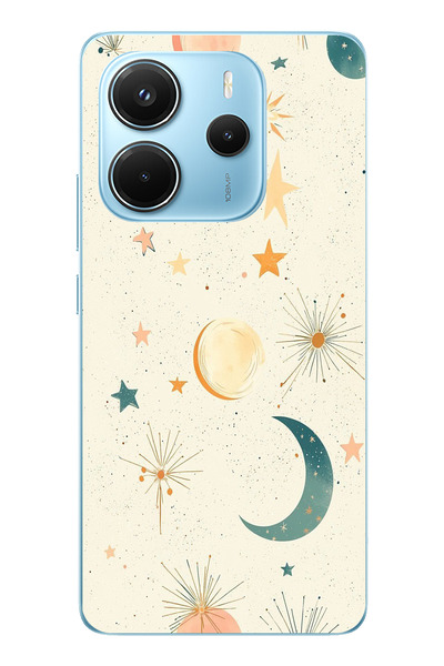 TechTree حافظة سيليكون متوافقة مع هاتف Redmi Note 14 4G ذات خلفية كريمية وقمر...