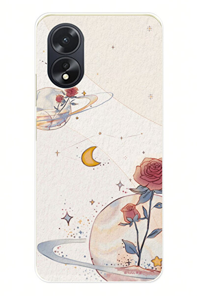 TechTree حافظة سيليكون متوافقة مع هاتف اوبو A38، بتصميم كوكب ونجمة ووردة مطبوع